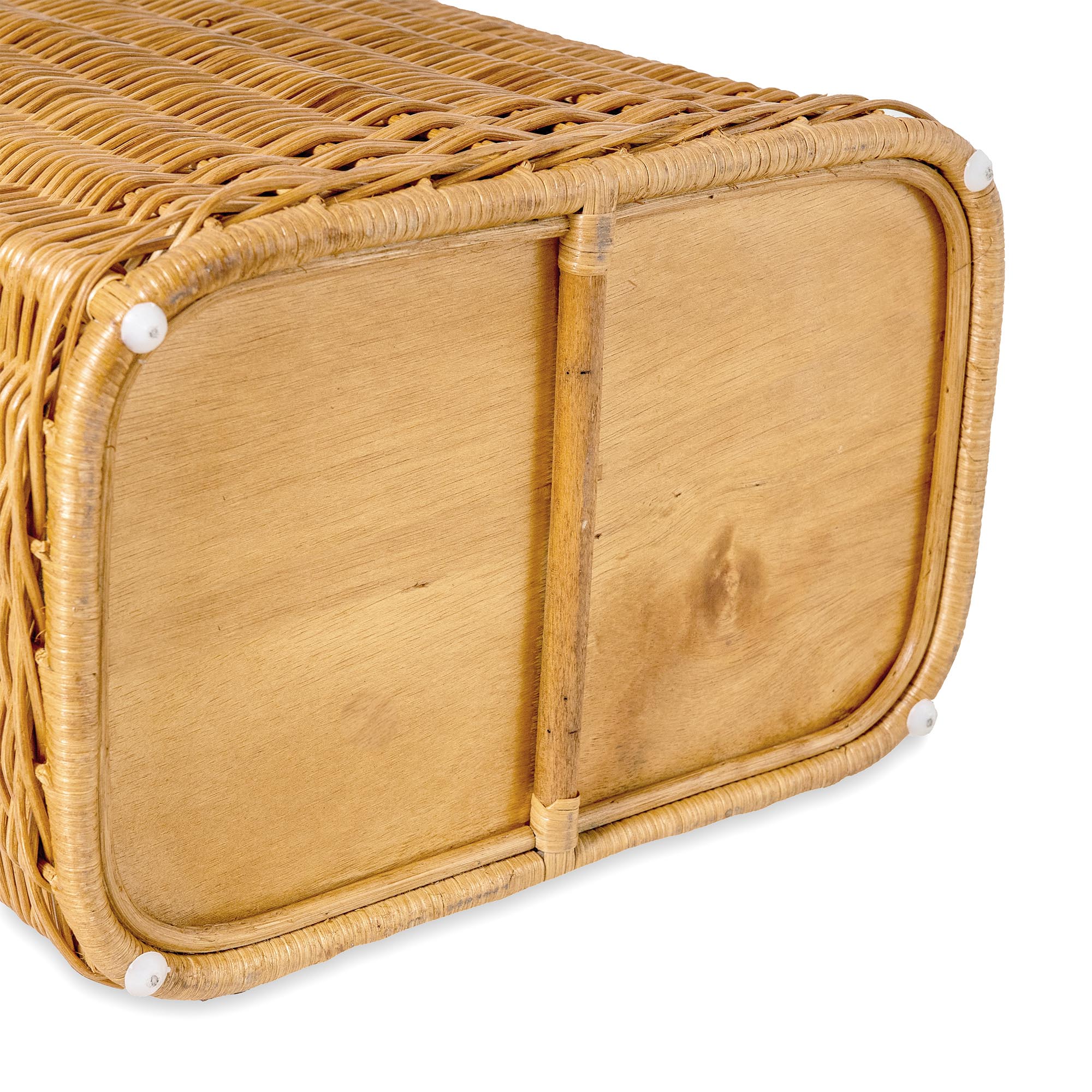 Wicker Divided Recycling Basket in Sandstone, wood bottom and nylon feet for floor protection | The Basket Lady