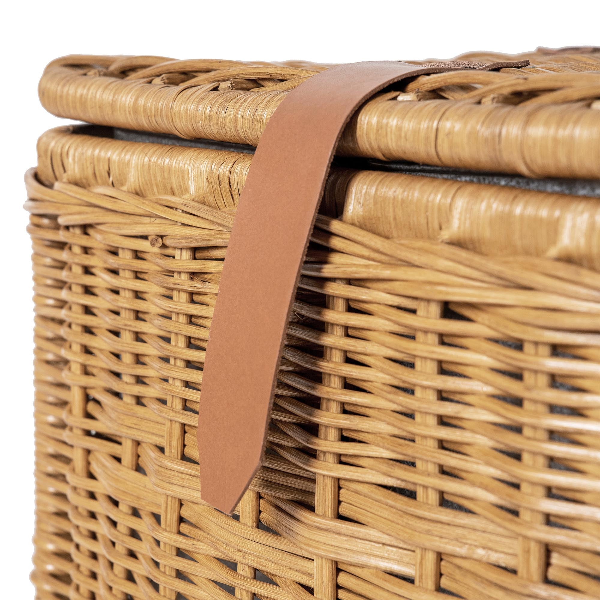 Wicker Divided Recycling Basket in Sandstone with genuine leather lift tab | The Basket Lady