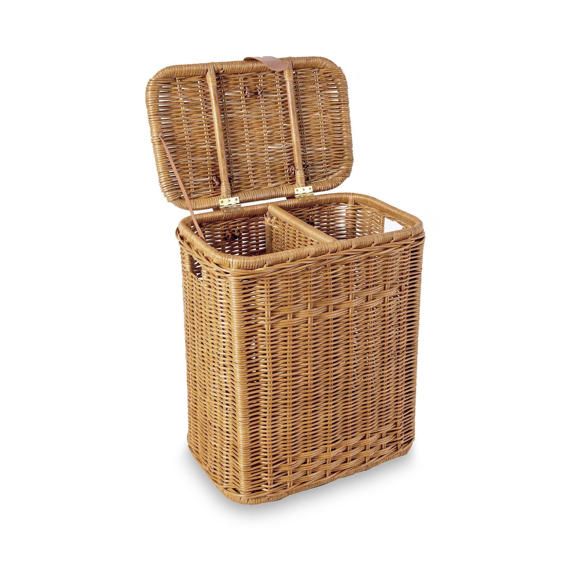 Wicker Divided Recycling Basket in Sandstone, woven over sturdy pole frame | The Basket Lady