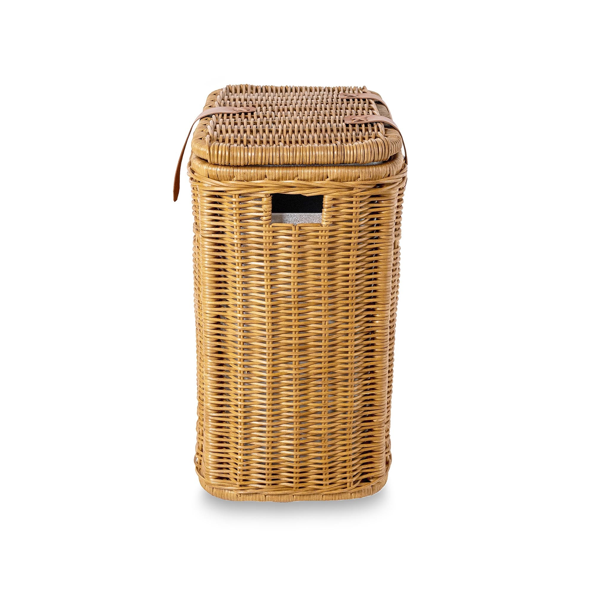 Wicker Divided Recycling Basket in Sandstone, side view | The Basket Lady