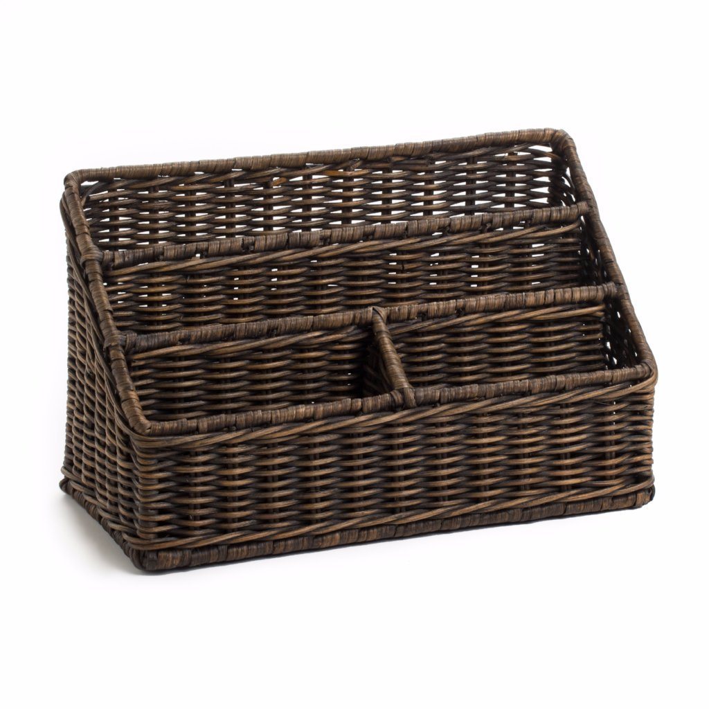 Large Wicker Organizer Basket in Antique Walnut Brown | The Basket Lady