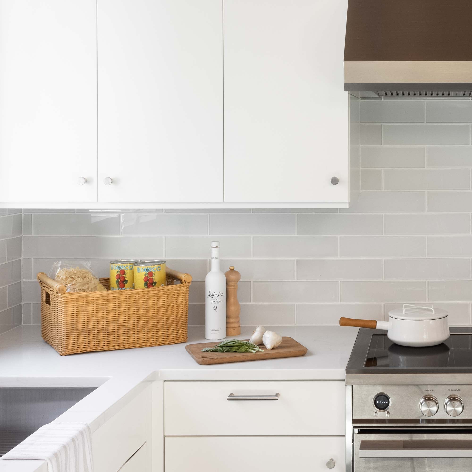 Pole Handle Wicker Storage Basket in Sandstone as kitchen counter and pantry storage | The Basket Lady