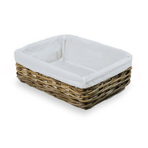 White Rectangle Woven Storage Baskets with Lid- 4 Pc.