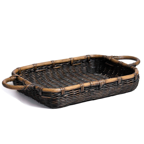 Narrow Rectangular Wicker Storage Basket - Antique Walnut Brown - Small / No Liner